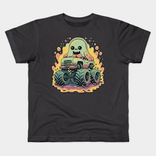 funny Slime Ghost ride a monster truck Kids T-Shirt